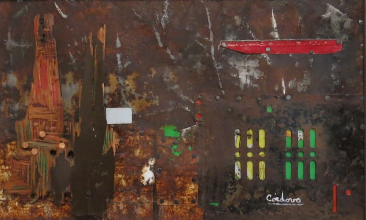Muestra en orfebrería, collage con textiles y metales 